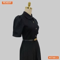 Đầm thiết kế BEMINE cổ đức dáng dài xếp ly có nút phù hợp đi làm, đi chơi-MT9812
