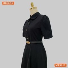 Đầm thiết kế BEMINE cổ đức dáng dài xếp ly có nút phù hợp đi làm, đi chơi-MT9812