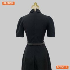 Đầm thiết kế BEMINE cổ đức dáng dài xếp ly có nút phù hợp đi làm, đi chơi-MT9812