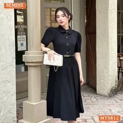 Đầm thiết kế BEMINE cổ đức dáng dài xếp ly có nút phù hợp đi làm, đi chơi-MT9812