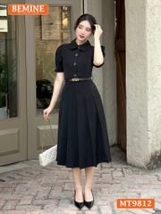 Đầm thiết kế BEMINE cổ đức dáng dài xếp ly có nút phù hợp đi làm, đi chơi-MT9812