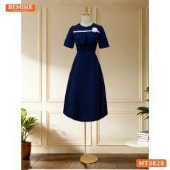 Đầm thiết kế BEMINE cổ tròn dáng A nắp túi ngực viền ren phù hợp đi làm, đi dạo phố-MT9828