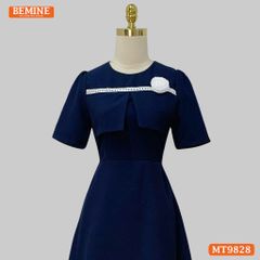 Đầm thiết kế BEMINE cổ tròn dáng A nắp túi ngực viền ren phù hợp đi làm, đi dạo phố-MT9828