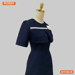 Đầm thiết kế BEMINE cổ tròn dáng A nắp túi ngực viền ren phù hợp đi làm, đi dạo phố-MT9828