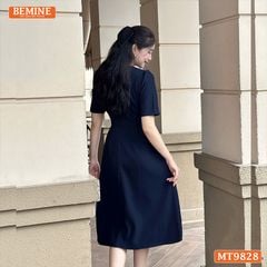 Đầm thiết kế BEMINE cổ tròn dáng A nắp túi ngực viền ren phù hợp đi làm, đi dạo phố-MT9828