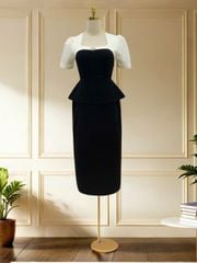 Đầm thiết kế BEMINE cổ vuông phối gấm peplum dáng liền bút chì phù hợp đi làm, đi chơi và đi tiệc-MT9858