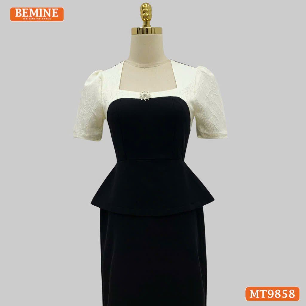 Đầm thiết kế BEMINE cổ vuông phối gấm peplum dáng liền bút chì phù hợp đi làm, đi chơi và đi tiệc-MT9858