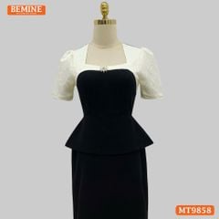 Đầm thiết kế BEMINE cổ vuông phối gấm peplum dáng liền bút chì phù hợp đi làm, đi chơi và đi tiệc-MT9858