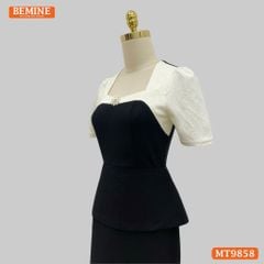 Đầm thiết kế BEMINE cổ vuông phối gấm peplum dáng liền bút chì phù hợp đi làm, đi chơi và đi tiệc-MT9858