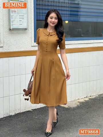 Đầm thiết kế BEMINE cổ sen dáng A đính nút phù hợp đi làm, đi chơi-MT9868