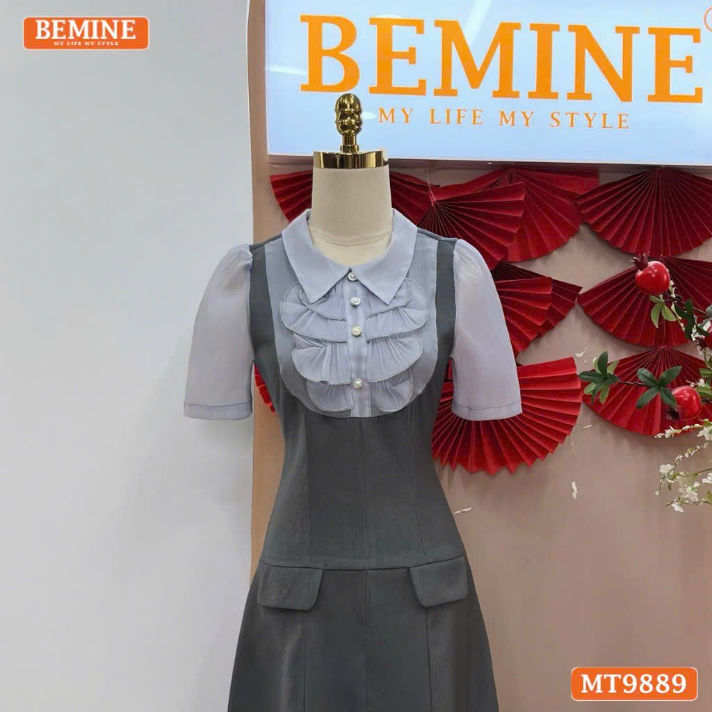 Đầm thiết kế BEMINE cổ đức ngực phối tơ nhún bèo dáng A phù hợp đi làm, đi chơi-MT9889