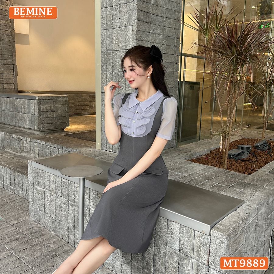 Đầm thiết kế BEMINE cổ đức ngực phối tơ nhún bèo dáng A phù hợp đi làm, đi chơi-MT9889