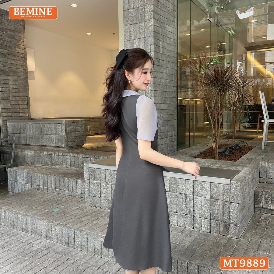 Đầm thiết kế BEMINE cổ đức ngực phối tơ nhún bèo dáng A phù hợp đi làm, đi chơi-MT9889