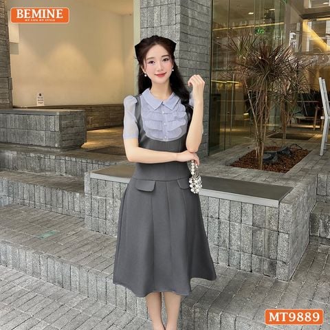 Đầm thiết kế BEMINE cổ đức ngực phối tơ nhún bèo dáng A phù hợp đi làm, đi chơi-MT9889