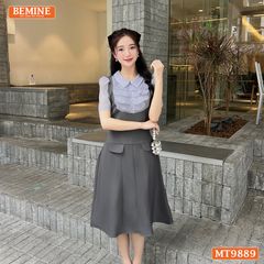 Đầm thiết kế BEMINE cổ đức ngực phối tơ nhún bèo dáng A phù hợp đi làm, đi chơi-MT9889