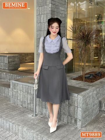 Đầm thiết kế BEMINE cổ đức ngực phối tơ nhún bèo dáng A phù hợp đi làm, đi chơi-MT9889
