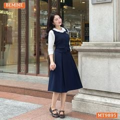 Đầm thiết kế BEMINE cổ sen dáng A phối tay dài đính nút phù hợp đi làm, đi chơi-MT9895