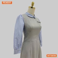Đầm thiết kế BEMINE cổ sen dáng bút chì tay dài phối sọc phù hợp đi làm, đi dạo phố-MT9898