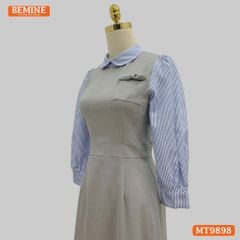 Đầm thiết kế BEMINE cổ sen dáng bút chì tay dài phối sọc phù hợp đi làm, đi dạo phố-MT9898