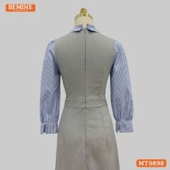 Đầm thiết kế BEMINE cổ sen dáng bút chì tay dài phối sọc phù hợp đi làm, đi dạo phố-MT9898