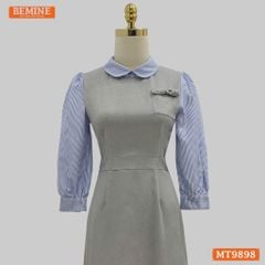 Đầm thiết kế BEMINE cổ sen dáng bút chì tay dài phối sọc phù hợp đi làm, đi dạo phố-MT9898