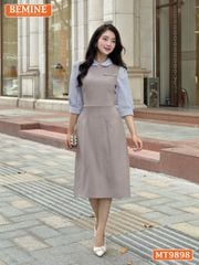 Đầm thiết kế BEMINE cổ sen dáng bút chì tay dài phối sọc phù hợp đi làm, đi dạo phố-MT9898