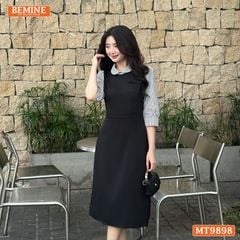 Đầm thiết kế BEMINE cổ sen dáng bút chì tay dài phối sọc phù hợp đi làm, đi dạo phố-MT9898