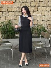 Đầm thiết kế BEMINE cổ sen dáng bút chì tay dài phối sọc phù hợp đi làm, đi dạo phố-MT9898