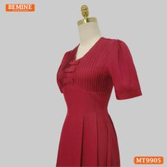 Đầm thiết kế BEMINE cổ tim ngực xếp ly đính nơ dáng A phù hợp đi làm, đi chơi-MT9905