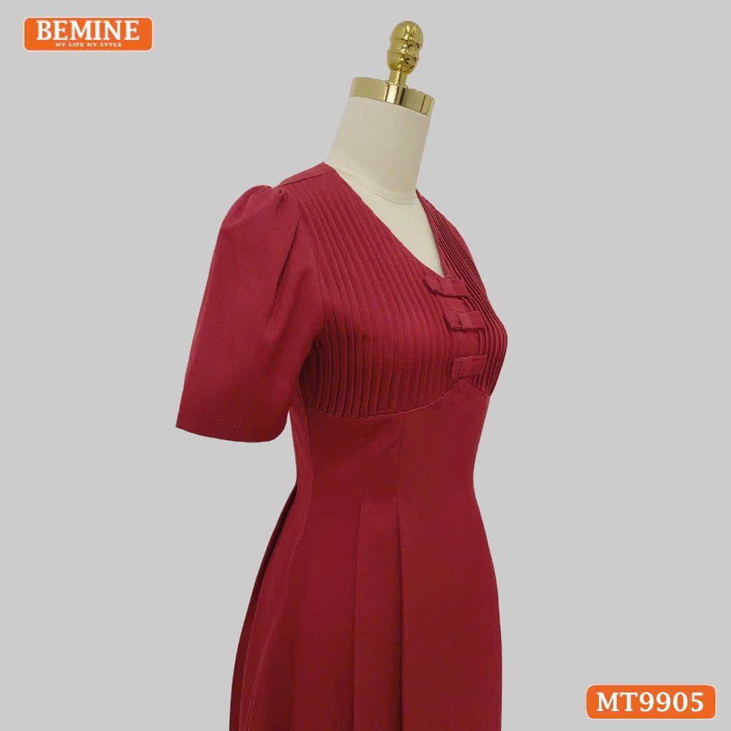 Đầm thiết kế BEMINE cổ tim ngực xếp ly đính nơ dáng A phù hợp đi làm, đi chơi-MT9905