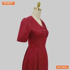 Đầm thiết kế BEMINE cổ tim ngực xếp ly đính nơ dáng A phù hợp đi làm, đi chơi-MT9905