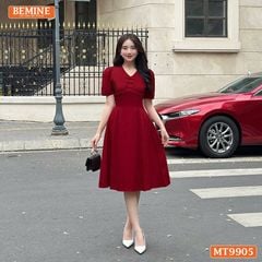 Đầm thiết kế BEMINE cổ tim ngực xếp ly đính nơ dáng A phù hợp đi làm, đi chơi-MT9905
