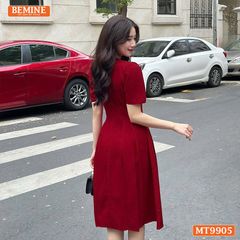 Đầm thiết kế BEMINE cổ tim ngực xếp ly đính nơ dáng A phù hợp đi làm, đi chơi-MT9905