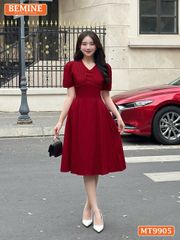Đầm thiết kế BEMINE cổ tim ngực xếp ly đính nơ dáng A phù hợp đi làm, đi chơi-MT9905