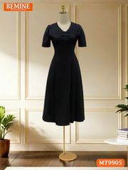 Đầm thiết kế BEMINE cổ tim ngực xếp ly đính nơ dáng A phù hợp đi làm, đi chơi-MT9905