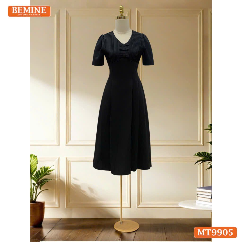Đầm thiết kế BEMINE cổ tim ngực xếp ly đính nơ dáng A phù hợp đi làm, đi chơi-MT9905
