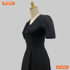 Đầm thiết kế BEMINE cổ tim ngực xếp ly đính nơ dáng A phù hợp đi làm, đi chơi-MT9905