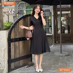 Đầm thiết kế BEMINE cổ tim ngực xếp ly đính nơ dáng A phù hợp đi làm, đi chơi-MT9905