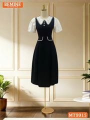 Đầm thiết kế BEMINE cổ sen viền ren tay phồng dáng A phù hợp đi làm, đi dạo phố-MT9915