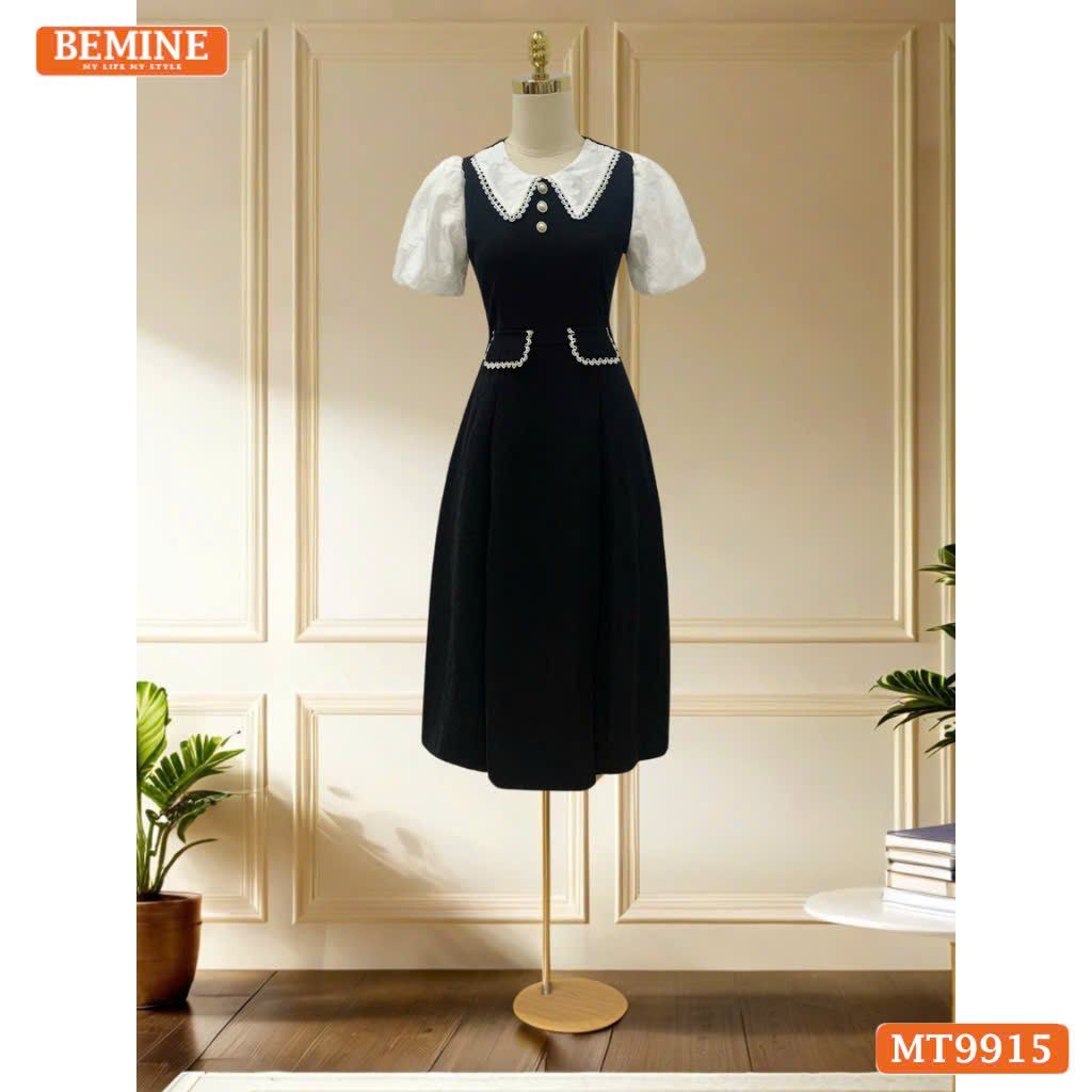 Đầm thiết kế BEMINE cổ sen viền ren tay phồng dáng A phù hợp đi làm, đi dạo phố-MT9915