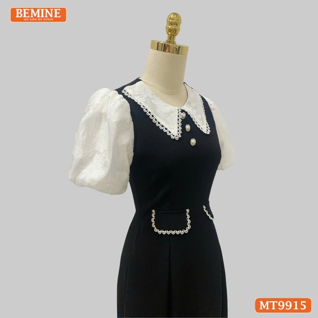Đầm thiết kế BEMINE cổ sen viền ren tay phồng dáng A phù hợp đi làm, đi dạo phố-MT9915