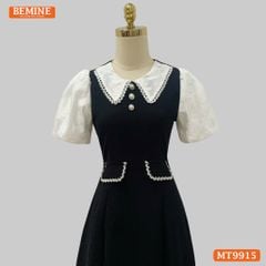 Đầm thiết kế BEMINE cổ sen viền ren tay phồng dáng A phù hợp đi làm, đi dạo phố-MT9915