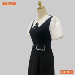 Đầm thiết kế BEMINE cổ sen viền ren tay phồng dáng A phù hợp đi làm, đi dạo phố-MT9915
