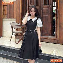 Đầm thiết kế BEMINE cổ sen viền ren tay phồng dáng A phù hợp đi làm, đi dạo phố-MT9915