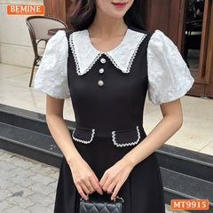 Đầm thiết kế BEMINE cổ sen viền ren tay phồng dáng A phù hợp đi làm, đi dạo phố-MT9915