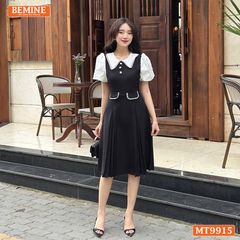 Đầm thiết kế BEMINE cổ sen viền ren tay phồng dáng A phù hợp đi làm, đi dạo phố-MT9915