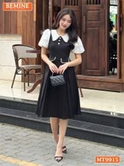 Đầm thiết kế BEMINE cổ sen viền ren tay phồng dáng A phù hợp đi làm, đi dạo phố-MT9915
