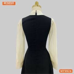 Đầm thiết kế BEMINE cổ đức dáng chữ A tay dài phối voan có cúc phù hợp đi làm, đi chơi-MT9924
