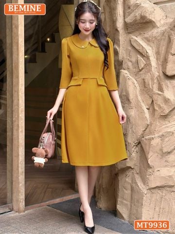 Đầm thiết kế BEMINE cổ sen dáng chữ A tay lửng phù hợp đi làm, đi chơi và đi tiệc-MT9936