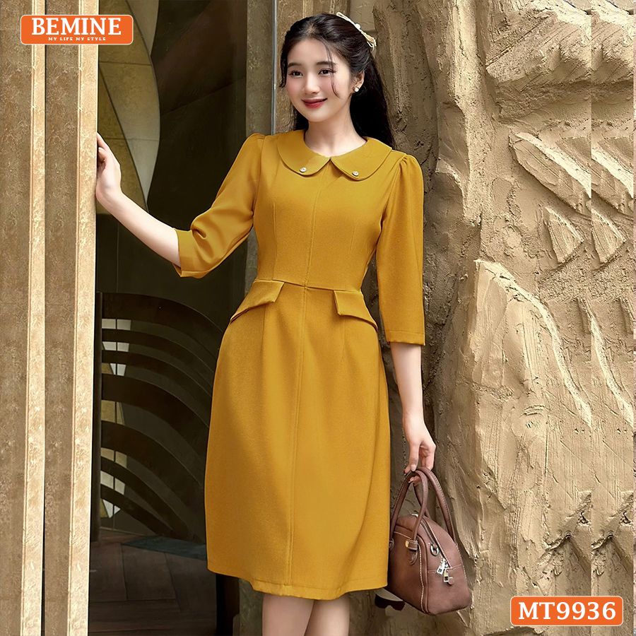 Đầm thiết kế BEMINE cổ sen dáng chữ A tay lửng phù hợp đi làm, đi chơi và đi tiệc-MT9936